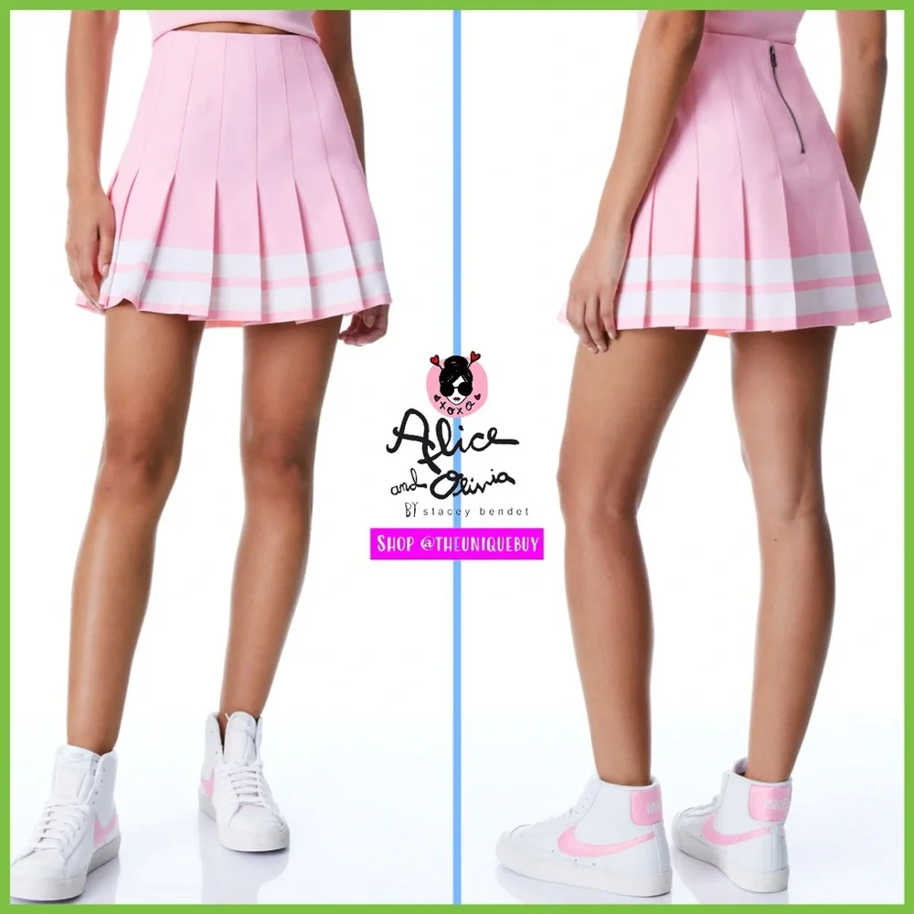 Alice + Olivia Carter Pink Pleated Varsity Striped Mini Skirt